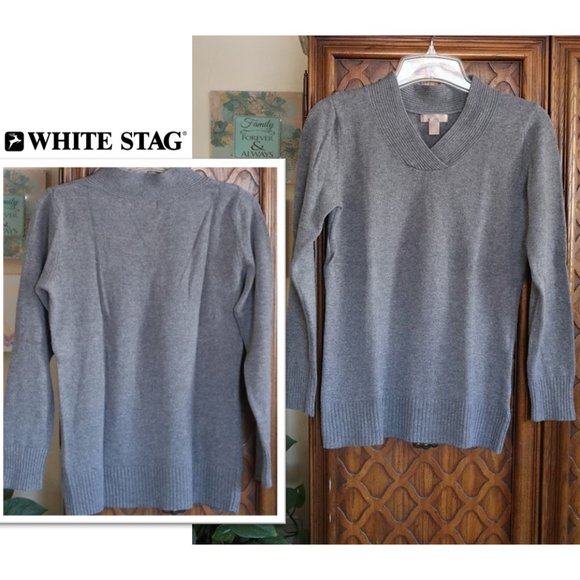 White Stag Crossover Ribbed V-Neck Sweater - Grey Heather #WL40324 - Picture 13 of 16